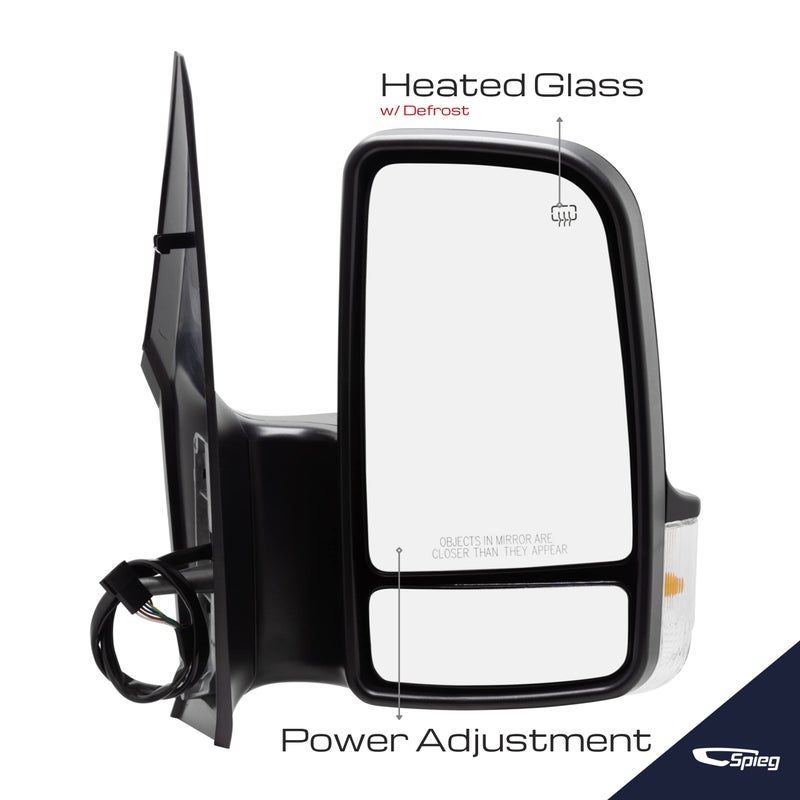 Spieg Passenger Side Mirror for 2008-2018 Mercedes Sprinter Power Adjustment Heated Glass Turn Signal Light Textured Black 6 Pins Right MB1321114 - Image 2